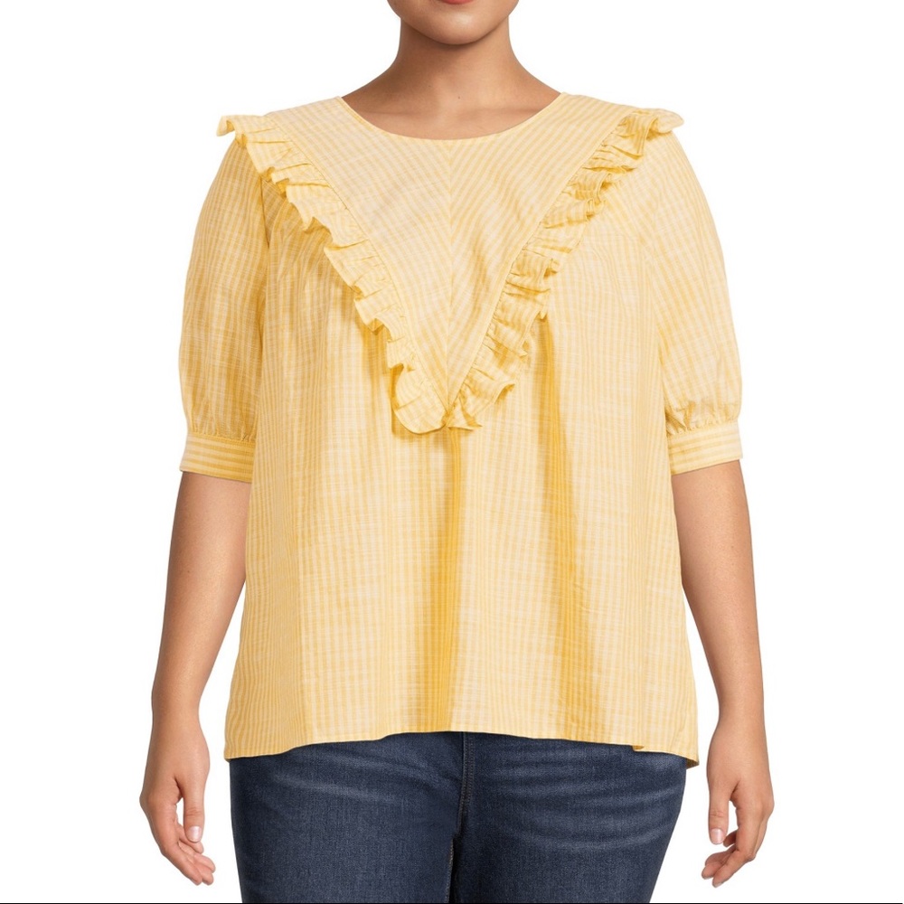 NWT 1X Ruffle Woven Blouse Terra & Sky